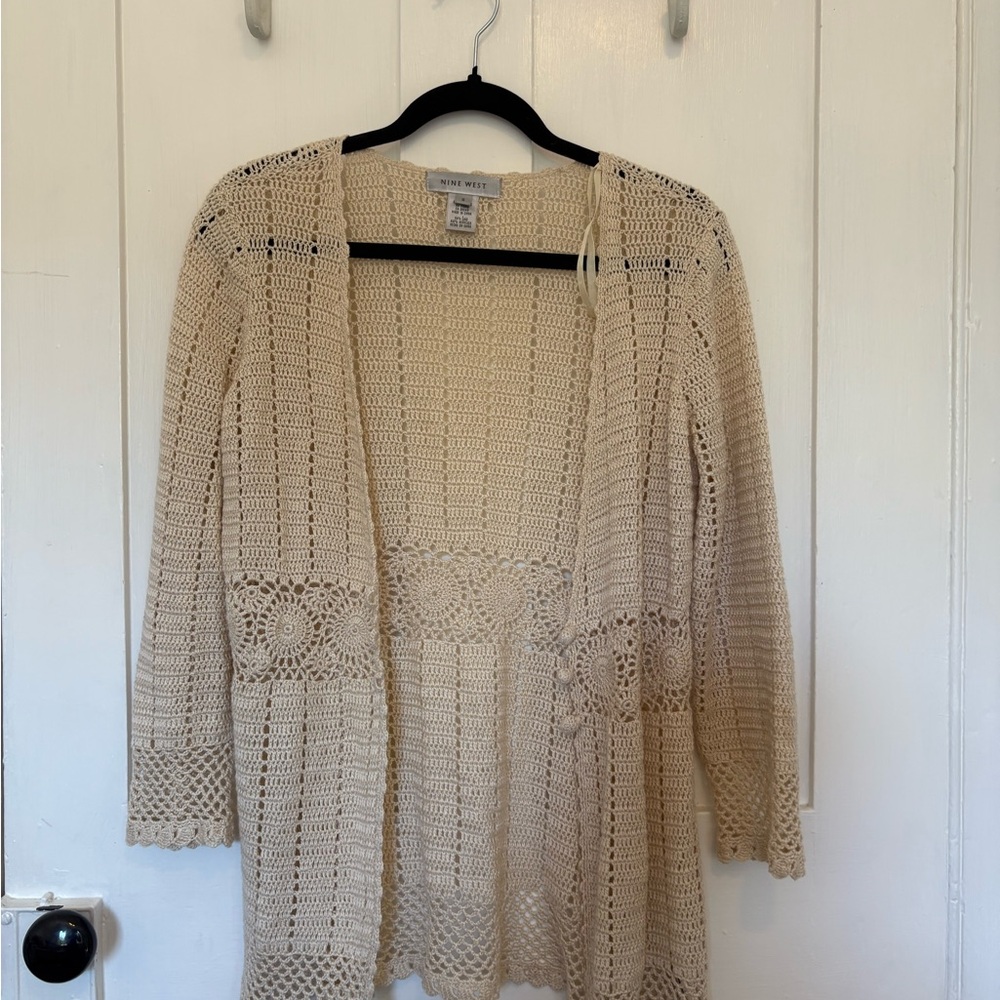 Nine West Beige Open Knit Cardigan